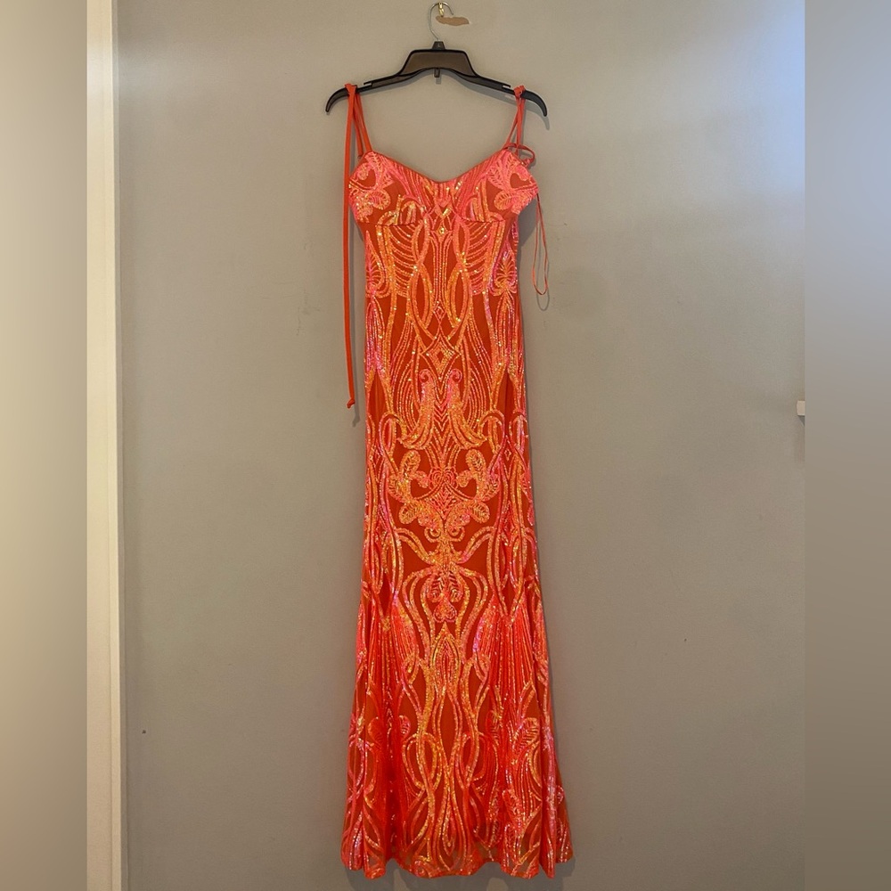 Morgan & Co. Vibrant Orange Sequin Gown